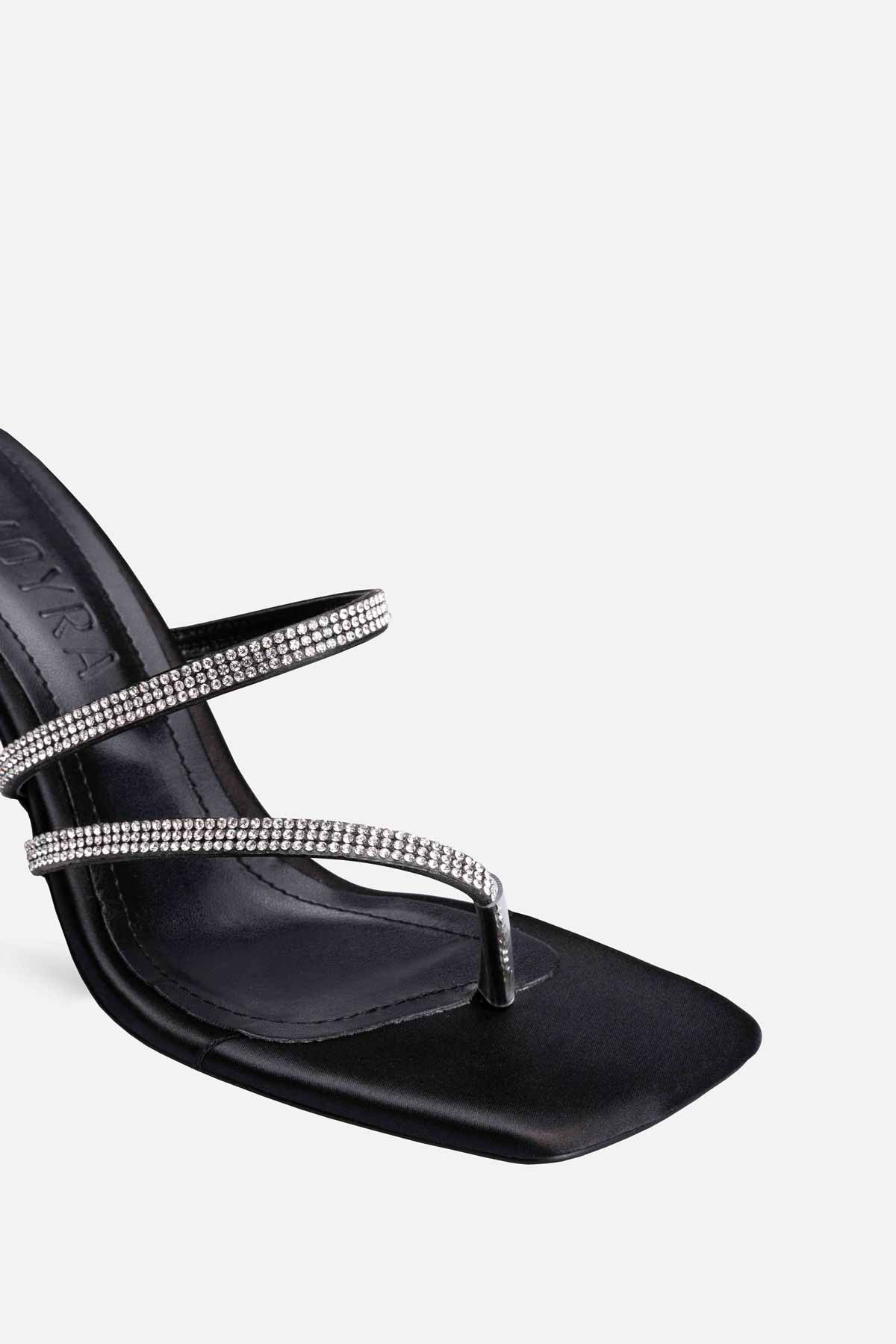 Saten Taşlı İnce Yüksek Topuklu Terlik