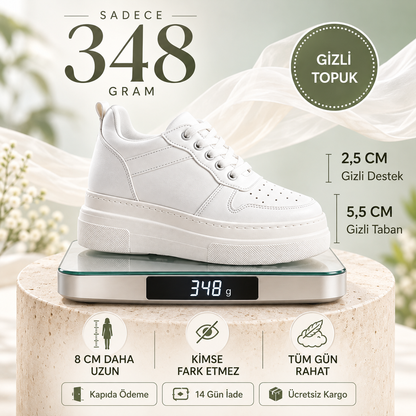 Rise: Beyaz - 8 cm Gizli Topuklu Kadın Spor Ayakkabı