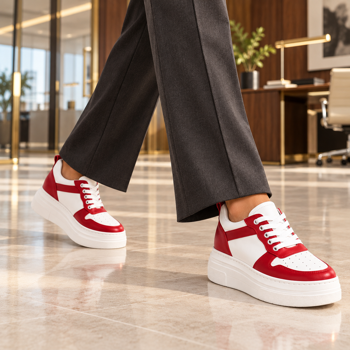 Rise: Kırmızı Detaylı 8 cm Gizli Topuklu Kadın Spor Ayakkabı